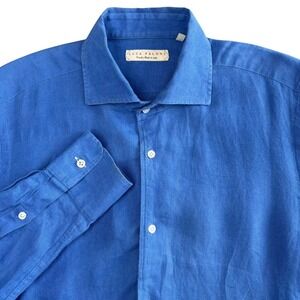 Luca Faloni Portofino Linen Shirt Mens XS Slim Fit Blue Button Front Italy